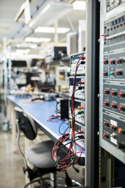 A workbench location in a technical research and development site.