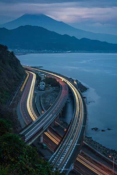 Traffic on the Sata pass, near Mount Fuji, Japan