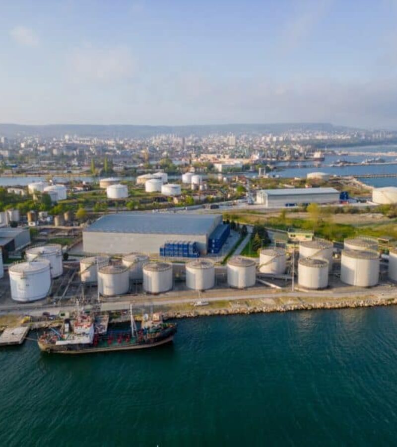 aerial view of the oil storage facility in Varna, Bulgaria. This critical infrastructure plays a aerial view of the oil storage facility in Varna, Bulgaria. This critical infrastructure plays a